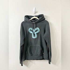 ARITZIA TNA Logo Pullovver Hoodie Charcoal & Turqoise Womens L Casual Comfy Cozy